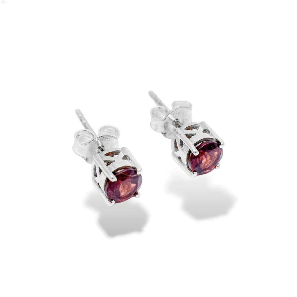 2023 Best Selling Single Stone Studs 925 Silver Natural Garnet Gemstone Round Shape Women's Fine Factory