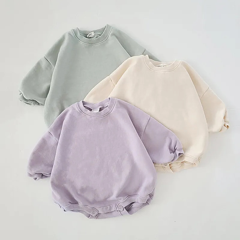 Rompers INS 0-24M born Infant Baby Girl Boy Sweatshirt Romper Toddler Long Sleeve Basic Cotton Oversize Rompers Baby Clothes Jumpsuit 231101