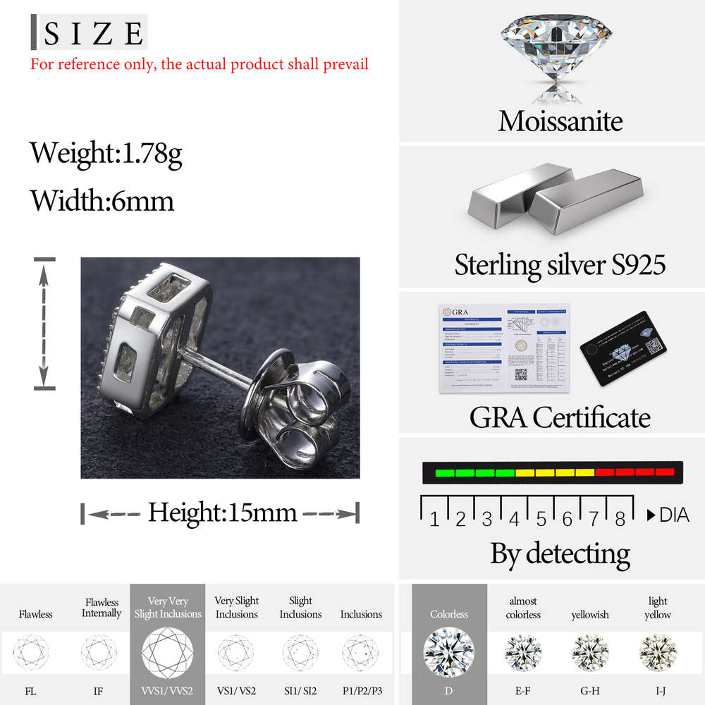 Original Customized 925 Sterling Silver Vvs Moissanite Diamond Halo Stud for Business