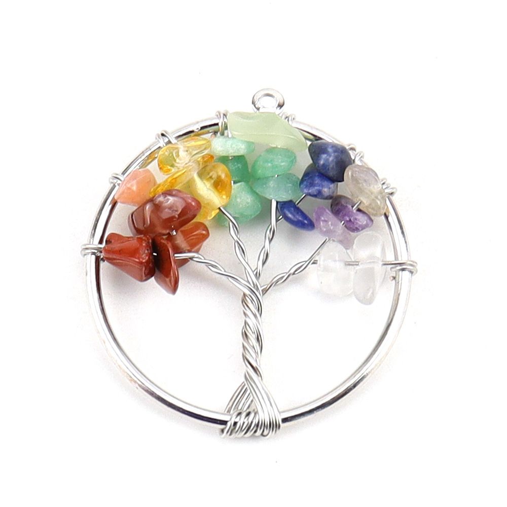 Natural Wire Wrap Tree of Life Healing Crystal Pendant 7 Chakra Stone Pendant Crystal Necklace Women Men Jewelry