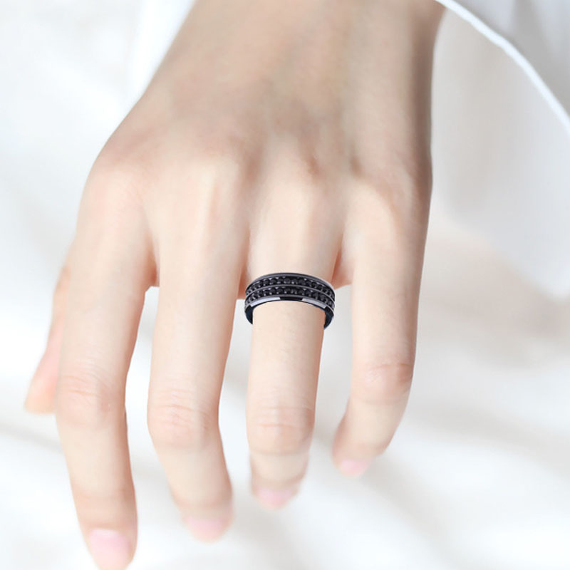 316L Stainless Steel Double Rows Austrian Crystal Rings for Men Women Top Quality Cute Lovers Band Finger Ring European Popular Fashion Gold Black Rin