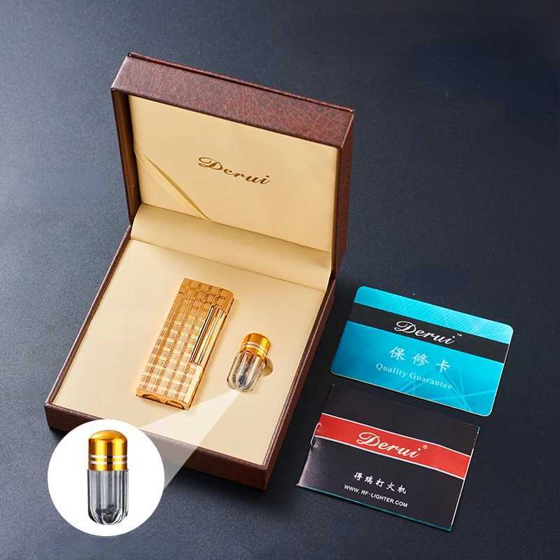 Lighters Derui 3026 Narrow Version Retro Inflatable Grinding Wheel Lighter Side Sliding Ignition 45 Oblique Fire Pipe Men's Gift W260202