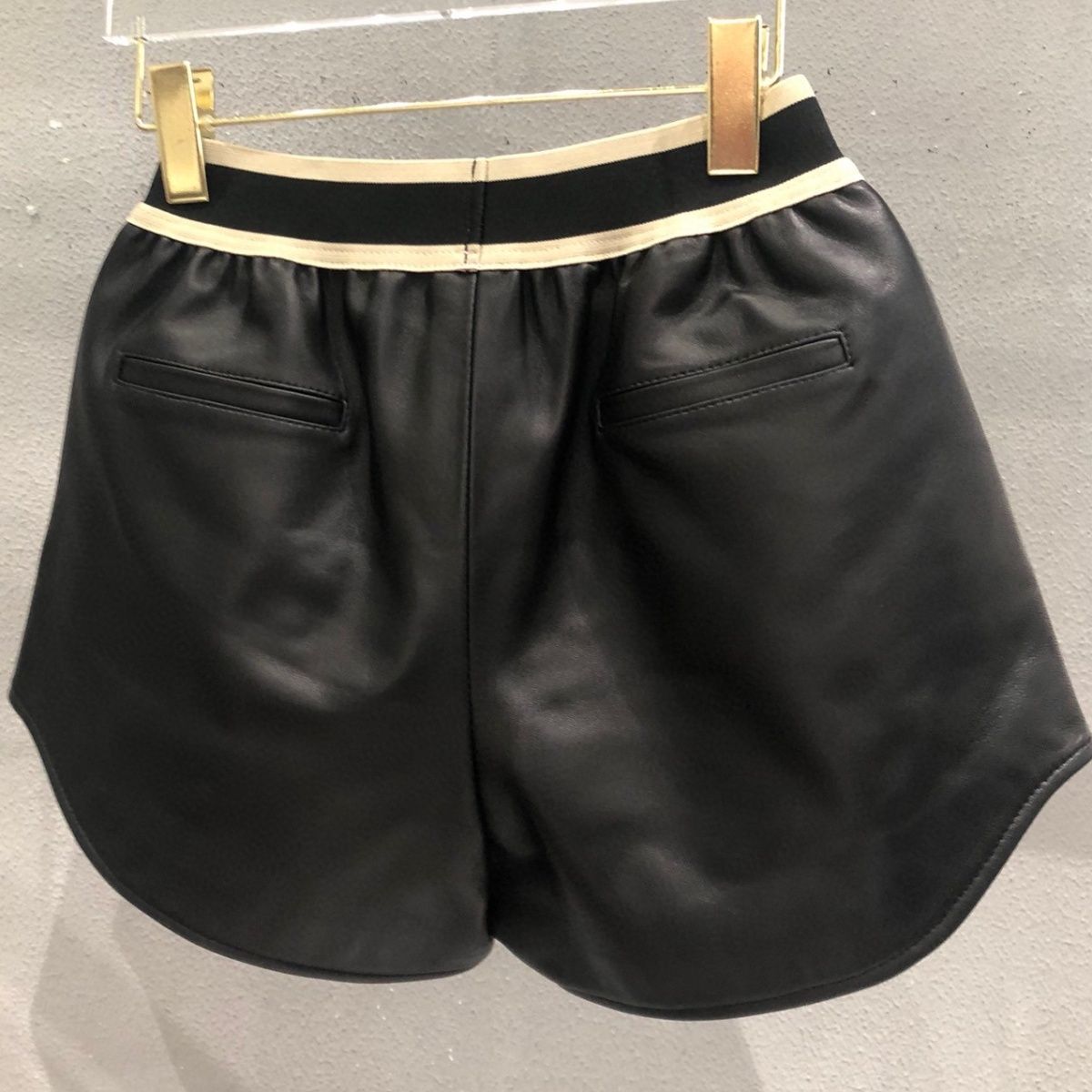 Womens print elastiic waist PU leather shorts SML