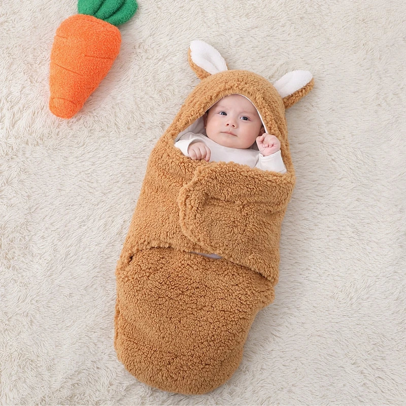 Sleeping Bags Soft born Baby Sleeping Bags With Ears Autumn Winter Thick Wrap Blankets For Babies Warm born Sleep Sack 0-6 Month 231101