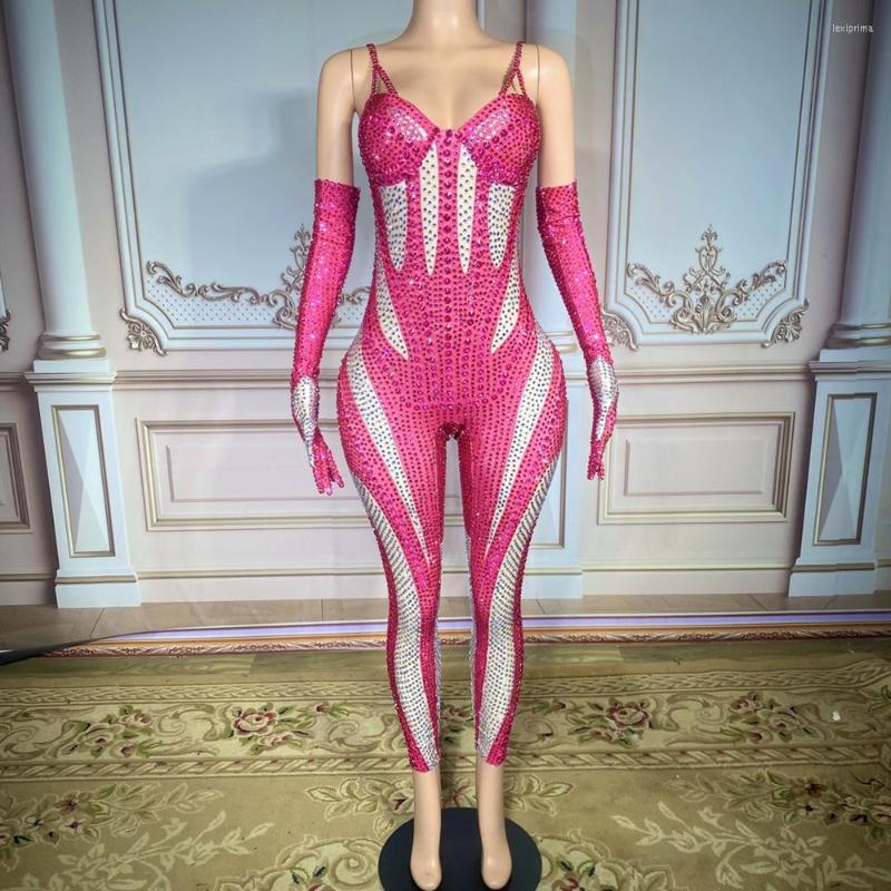 Stage Wear Luxurious Full Rhinestones Jumpsuit Gloves Set Sexy Tight Birthday Prom Party Outfit Dancer Show Rompers Performance, Rose red
Stage Wear Luxurious Full Rhinestones Jumpsuit Gloves Set Sexy Tight Birthday Prom Party Outfit Dancer Show Rompers Performance, Rose red