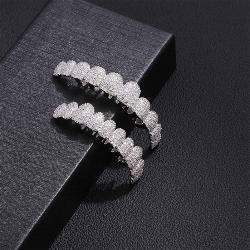 Dental Grills Hip Hop Full CZ Stones Long Teeth Caps Cubic Zircon Iced Out Micro Pave Top Bottom Charm For Men Women Jewelry 231101