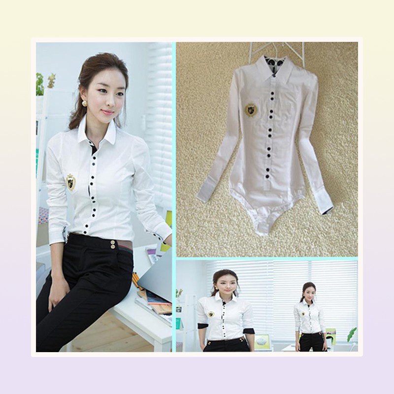 Fashion Women Body Shirt Long Sleeve Peter Pan Collar Blouses Ladies OL Bodysuit Plus Size Blusas Cardigan Women Tops256r