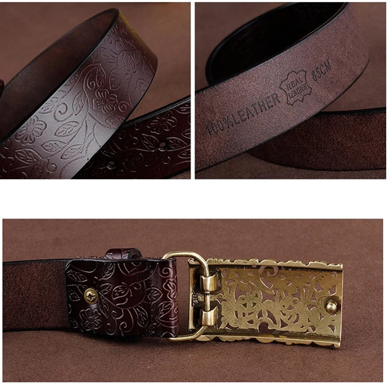 Belts LFMBBelt For Women Waistband Cowskin Leather Lady Belt Vintage Pin Buckle Hollow Flower Fashion Woman Jeans Girdle Female 231101