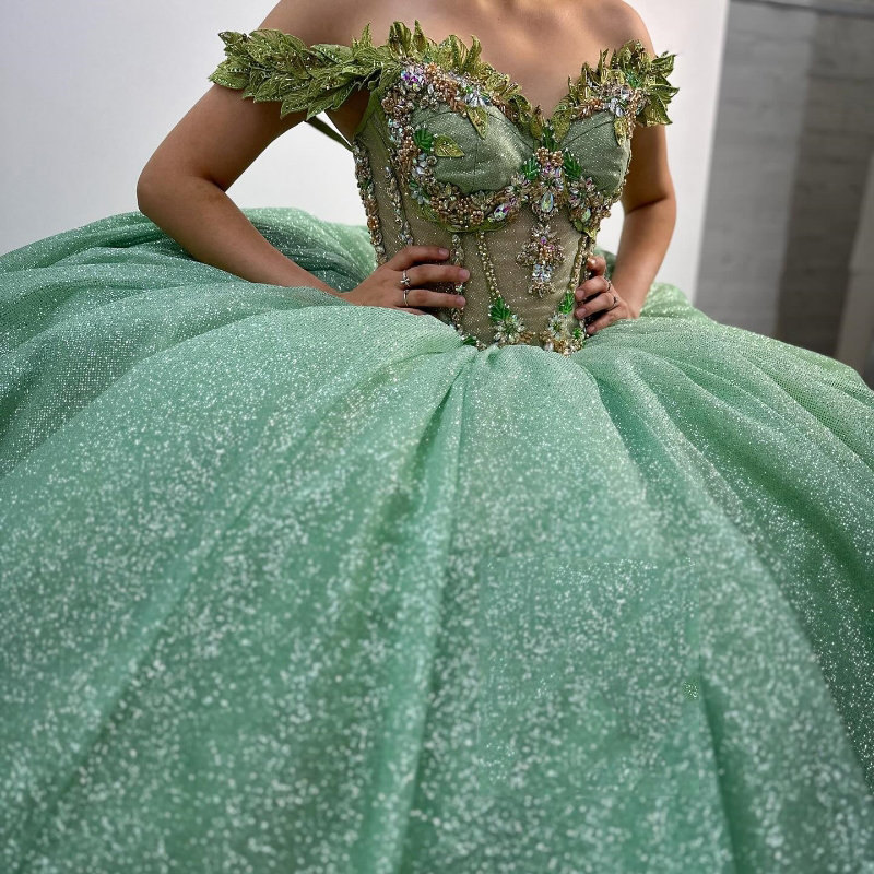 Sage Green Quinceanera Dresses Ball Birthday Party Dress Applique Lace Beads Graduation Gown Sweetheart de 15 anos