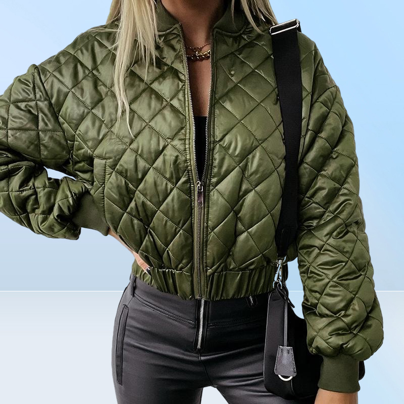Gauges Women's Jackets Solid Green Plaid Patchwork Long Sleeve Women Dolman Jacket Zipper Loose Gray Streetwear Female Cardigan Wint