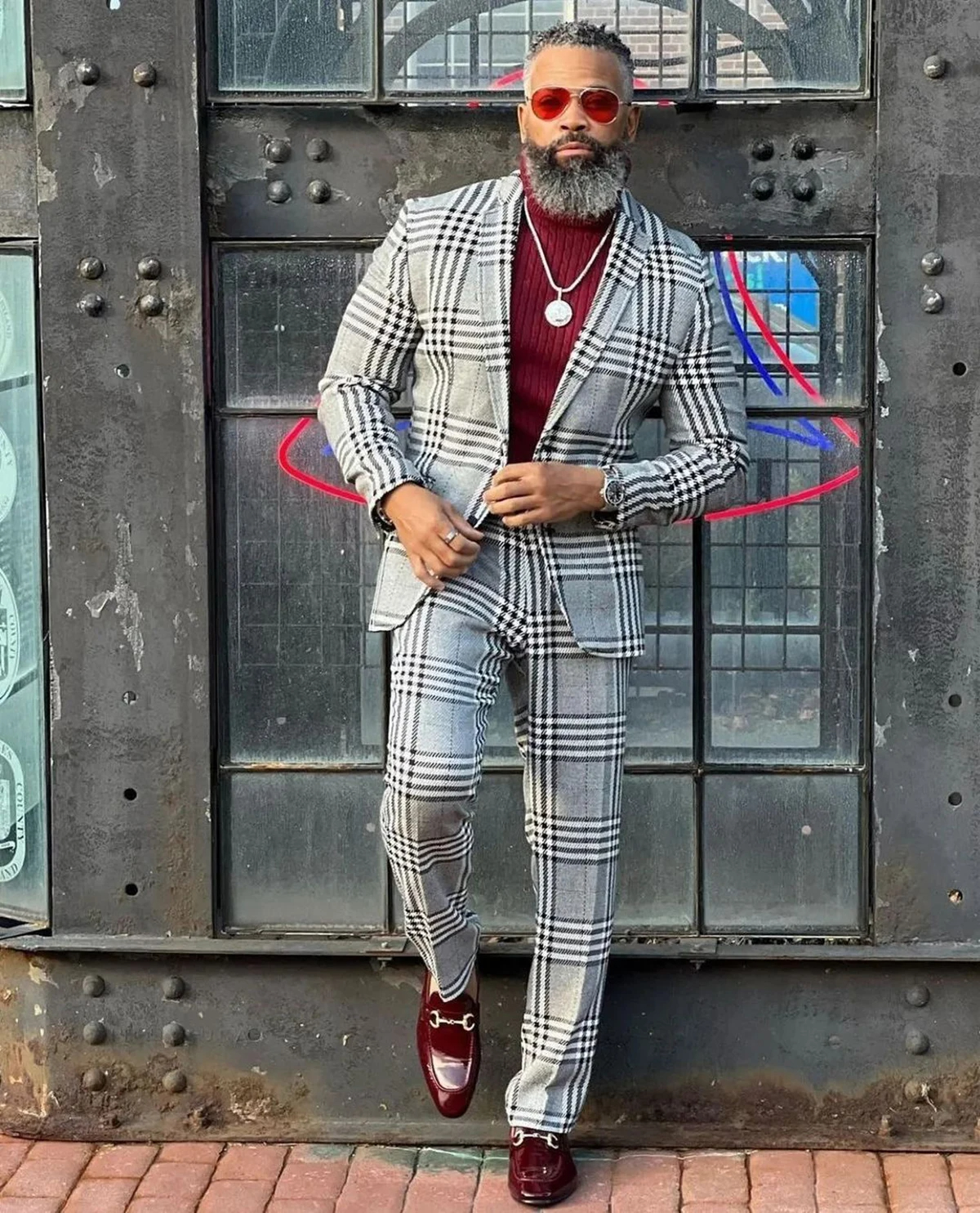 Classic Mens Suits Checkered Groom Wedding Tuxedos Slim Fit Formal Business 2 Pieces Male Prom Blazer