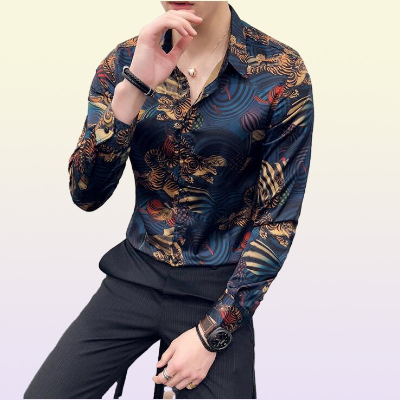 Gauges Animal Printed Dress Shirts Men Slim Fit Camisa Social Masculina Long Sleeve Shirt Fashion Mens Clothes Mauchley