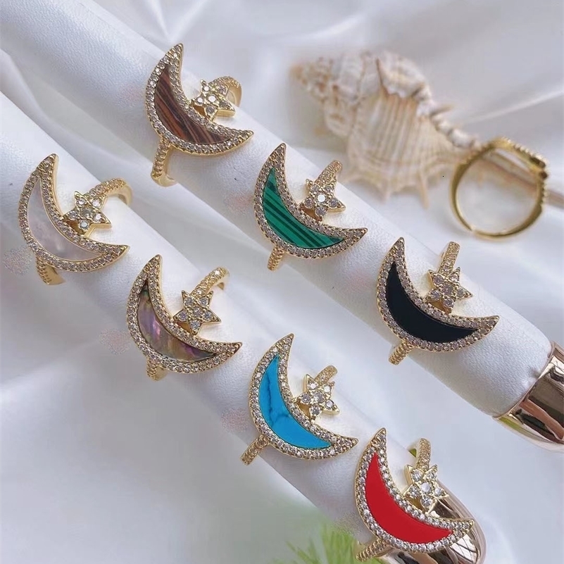 Wedding Rings 10Pcs Romantic shining zircon adjustable 24k gold plated moon shape Cz jewelry rings Charm Lady women girl 231101