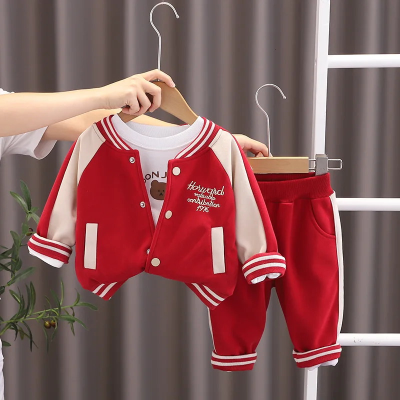Clothing Sets Autumn Toddler Boy 3PCS Clothes Set Letter Pullovers Embroidery Baseball Uniform Suits Spliced Sports Pant Baby Outfits 231102