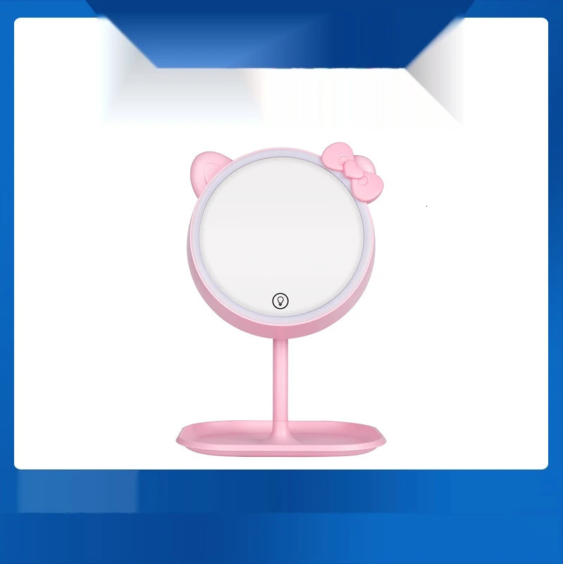 Compact Mirrors Pink Cat Makeup Mirror with Led Mirrors Standing Mirror Touch Screen Vanity Mirror Adjustable Light Desk Cosmetic Mirrors 231102