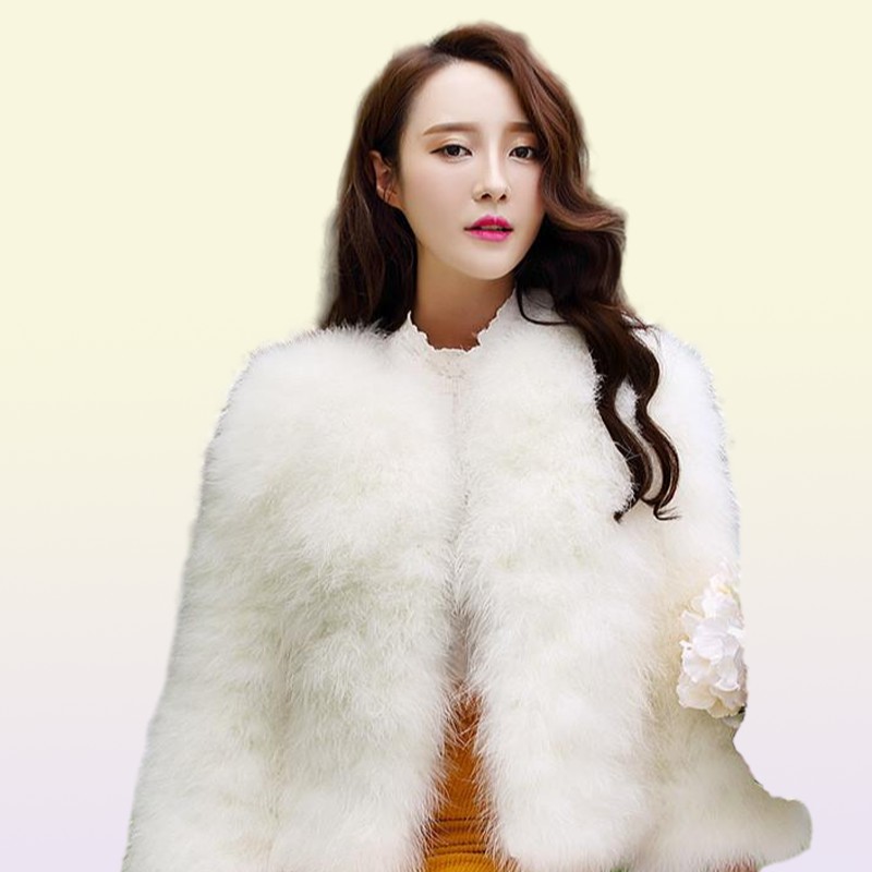 Women Real Fur Coat Genuine Ostrich Feather Shrug Short Winter Jacket Natural Coats Female WYQ1671 Women039s Faux7973810