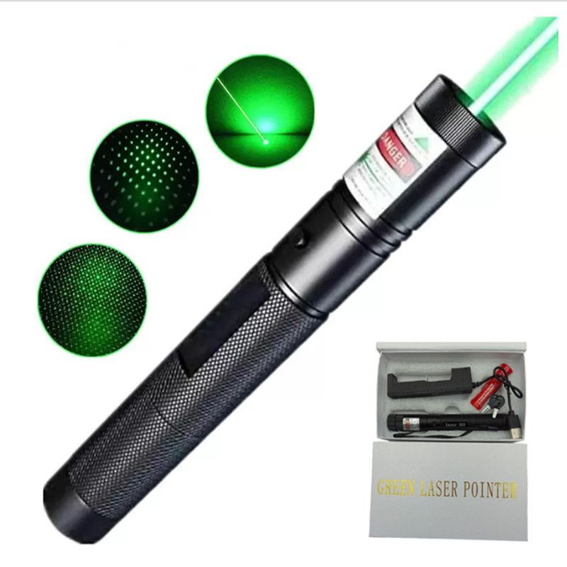 Laser Pointers 303 Green Pen 532nm Adjustable Focus & And Battery Charger EU US VC081 0.5W SYSR With Box Package