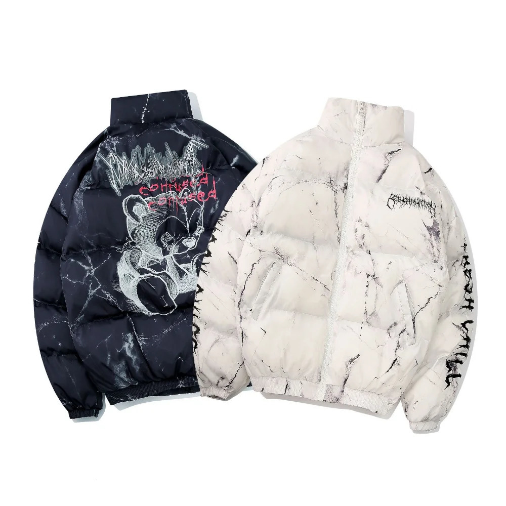 Men's Down Parkas Hurt Bear Print Hip Hop Jacket Winter Jackets Men Oversize Streetwear Harajuku Padded jacket Coat Warm Outwear 231101