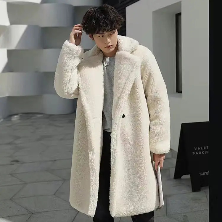 Men's Fur Faux Fur Winter Men Thicken Warm Teddy Bear Coat Long Sleeve Fleece Faux Fur Outwear Casual Loose Long h Overcoats B518 231102