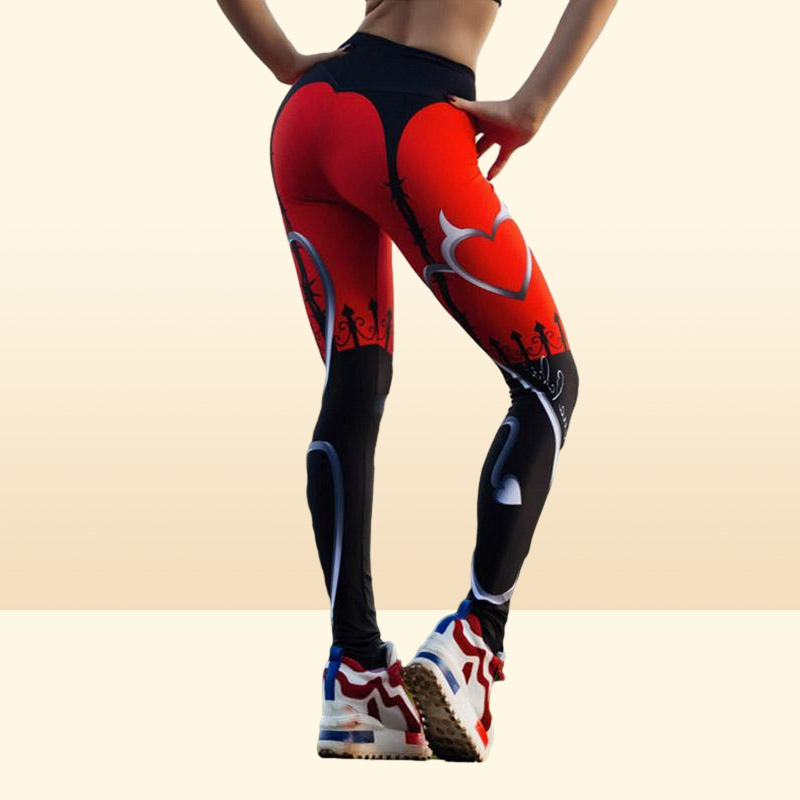 Women039s Leggings Kaminsky Casual Printed Women Push Up High Waist Femme Elastic Workout Trousers Red Heart6071117