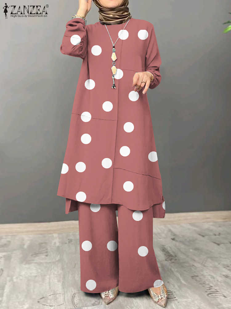 RUKAS Womens Muslim Autumn Vintage Printed Sets Casual Loose Urban Tracksuit Turkey Islamic Clothing Two Piece Sets Outifits