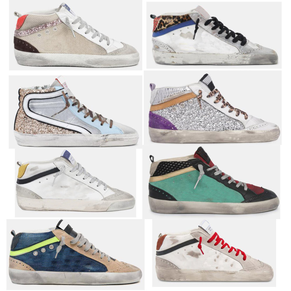 Golden Mid Slide Star Casual Shoes Classic Glitter Leopard Snake Do-old Dirty Designer Men Women Leather Stud Sneakers Francy Suede Designer Vintage Star Dirty Size