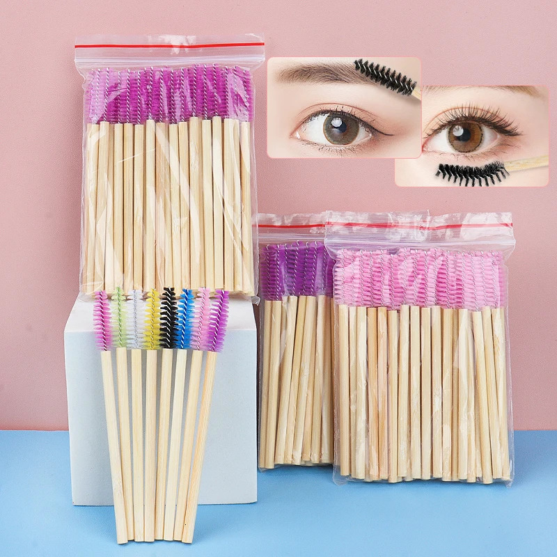 Makeup Brushes 100 Pcs Bamboo Handle Eyelash Brushes Disposable Eyebrow Brush Eye lash Extension Mascara Wands Applicator Makeup Brush Tools 231102