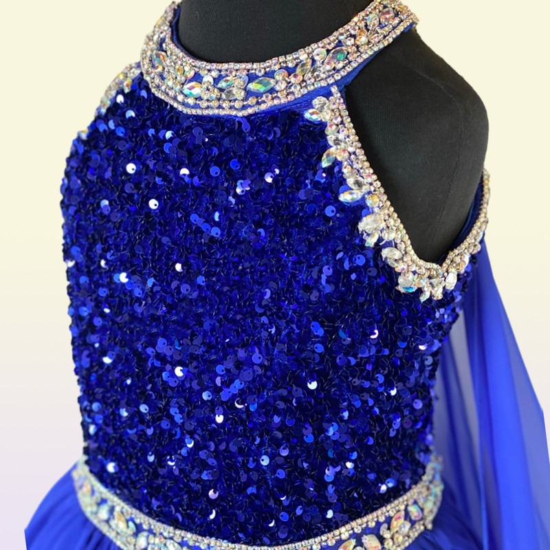 Crystals Girl Pageant Dress with Cape Ballgown AB Stone White Chiffon Little Kid Birthday Formal Party Gown Toddler Teen Pret