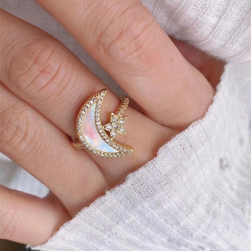 Wedding Rings 10Pcs Romantic shining zircon adjustable 24k gold plated moon shape Cz jewelry rings Charm Lady women girl 231101