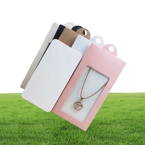 50PCS multi color paper jewelry package display hanger packing box with clear pvc window for necklace earring