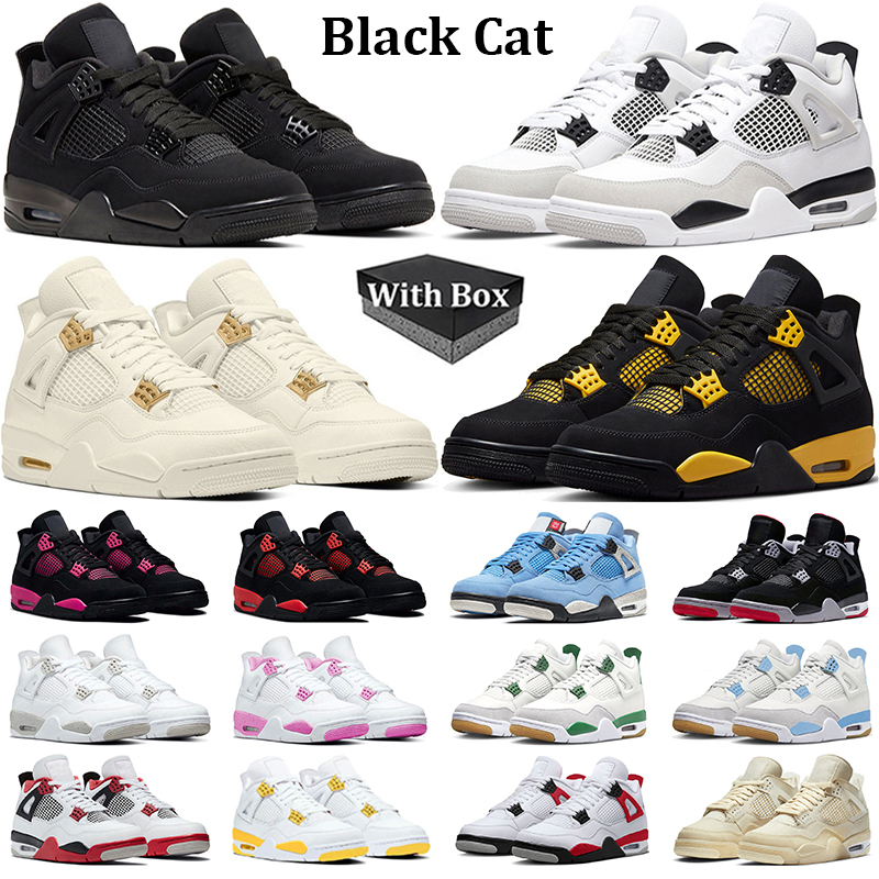 With Box 4 Basketball Shoes Men Women 4s Black Cat Military Black Red Cement Thunder University Blue Pine Green Bred Olive Mens Trainers Sports Sneakers