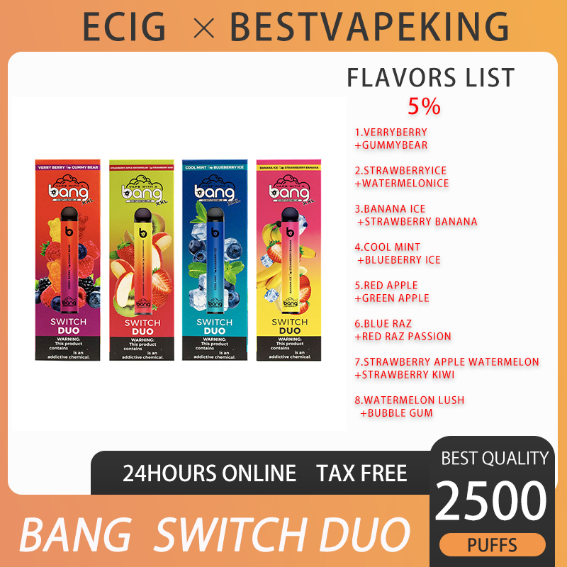 Bang XXL Switch Duo 2500Puffs Disposable Vapes Pen Device Pod E Cigarette Kit 7ml 1100mAh 5% Oil Pods
Bang XXL Switch Duo 2500Puffs Disposable Vapes Pen Device Pod E Cigarette Kit 7ml 1100mAh 5% Oil Pods