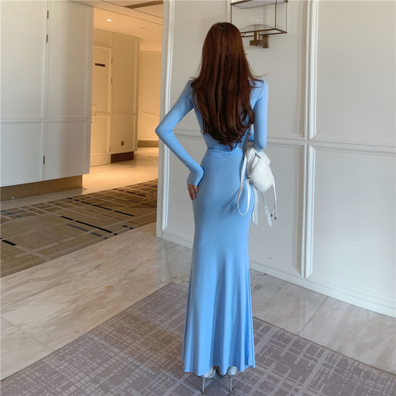 Womens o-neck long sleeve crop top and maxi long skirt 2 piece dress suit twinset SML