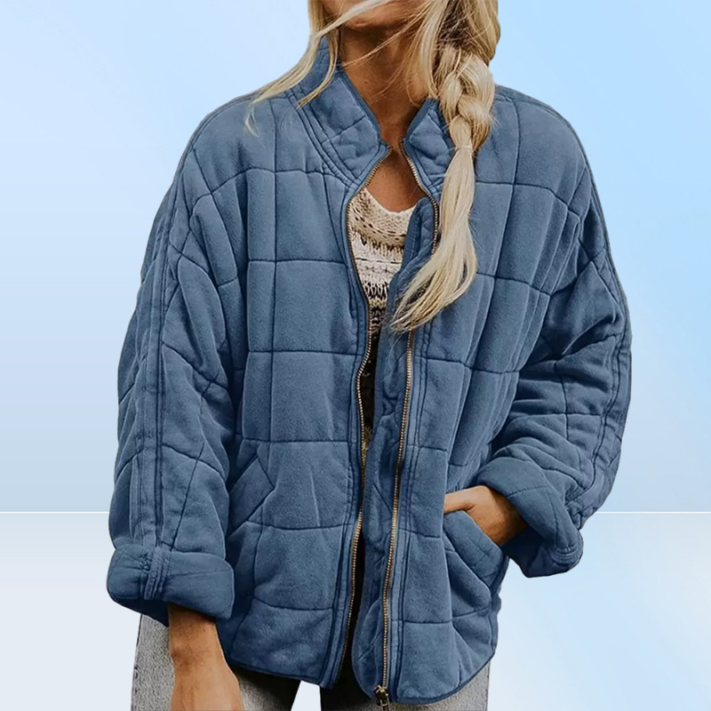 Gauges Women's Jackets Solid Green Plaid Patchwork Long Sleeve Women Dolman Jacket Zipper Loose Gray Streetwear Female Cardigan Wint