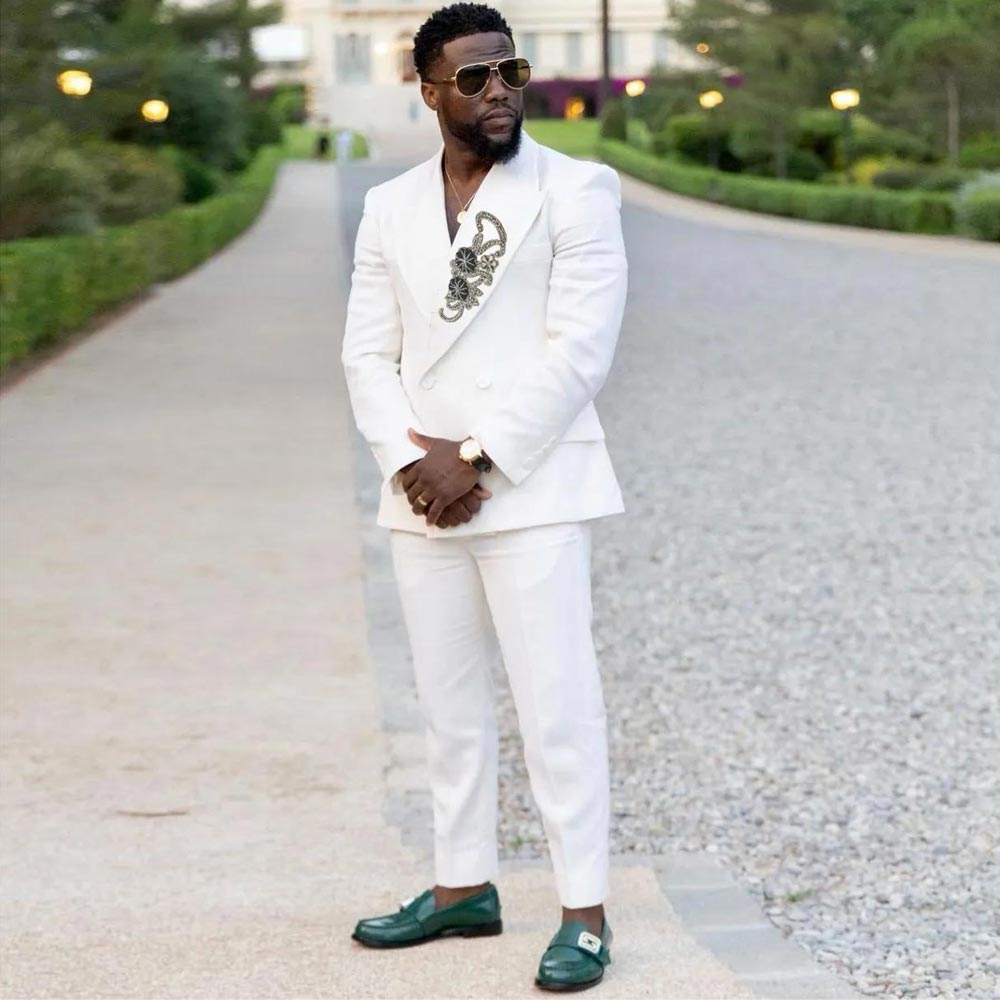 White Beaded Wedding Tuxedos Rhinestones Mens Suits 2 Pieces Sets Peaked Lapel Blazers Double Breasted Formal Suit With Jacket And Pants