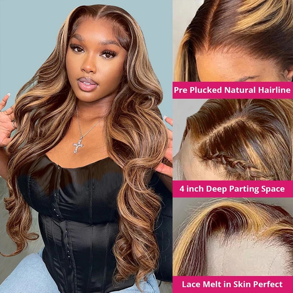 Glueless Highlight Wig Human Hair Body Wave Brazilian Hair Hd Lace Frontal Wig For Women Blonde Lace Front Wig brazilian Hair