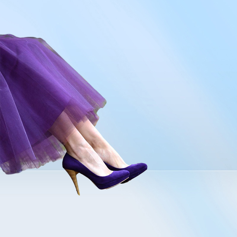 Fashion Regency Purple Tulle Skirts For Women Midi Length High Waist Puffy Formal Party Skirts Tutu Adult Skirts