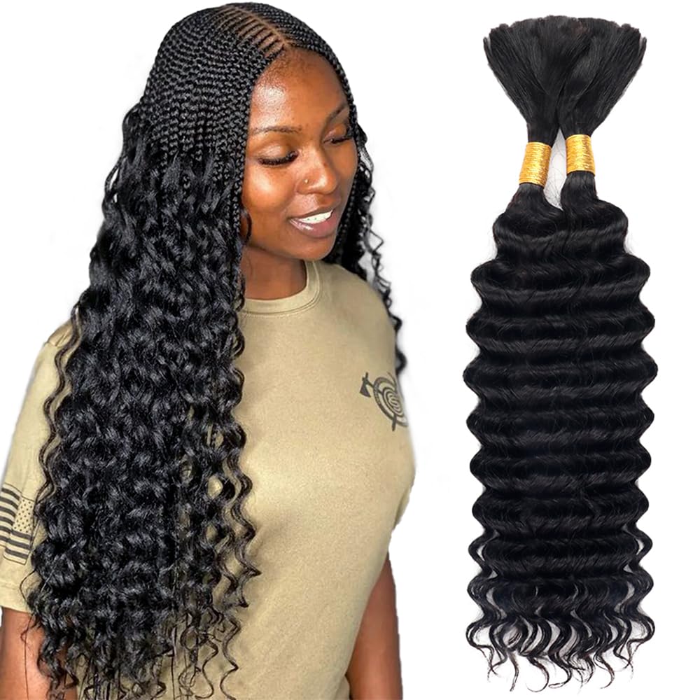 Micro Braiding Hair Human Virgin Hair Bulk Deep Wave No Weft Human Hair Braids Extension for Braiding 3 pieces / lot