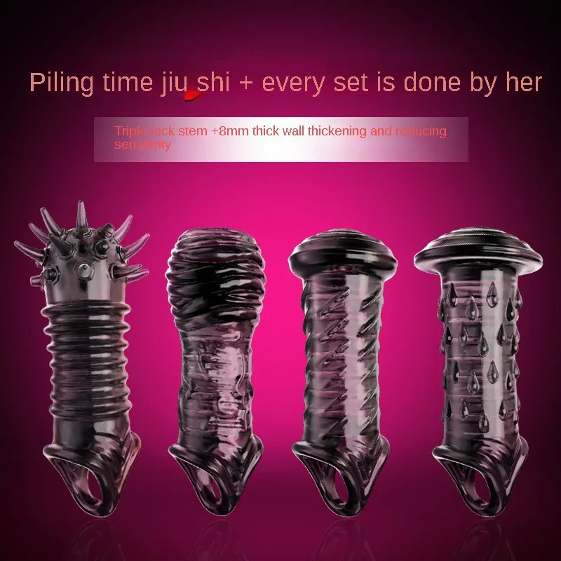 Cockrings Adult Sex Product Crystal Set Wolf Tooth Sex Toy Set Condom Sexy Transparent Sexy Exotic Condom Spiny Sex Toys 231101