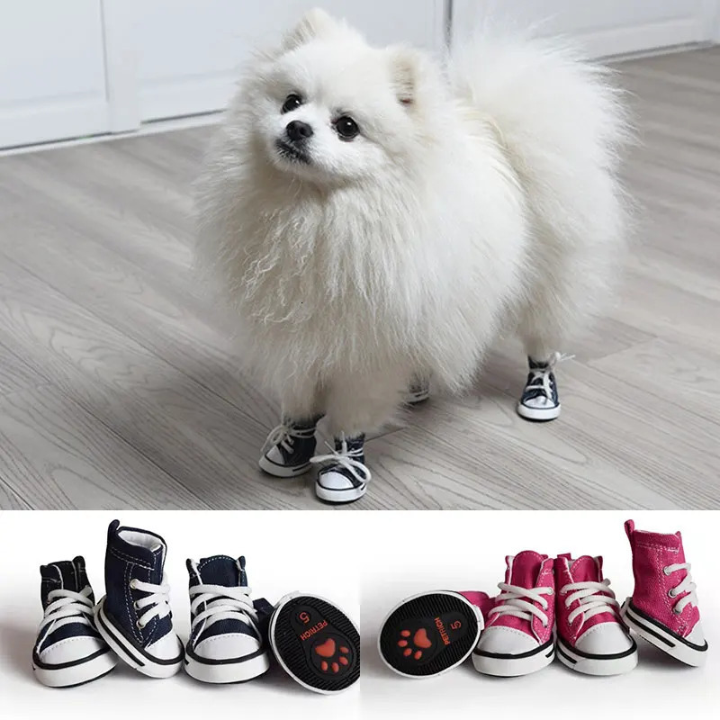 Pet Protective Shoes Dog Shoes Pet Cowboy Canvas Shoe 4 Pcs Casual Pet Dog Anti-slip Waterproof Shoes Sneakers Breathable Booties Zapatos Para Perro 2