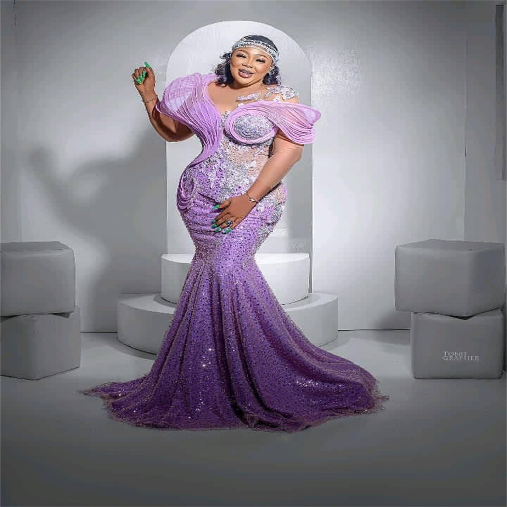 2023 Nov Aso Ebi Arabic Lilac Mermaid Prom Dress Sequined Lace Beaded Evening Formal Party Second Reception Birthday Engagement Gowns Dresses Robe De 