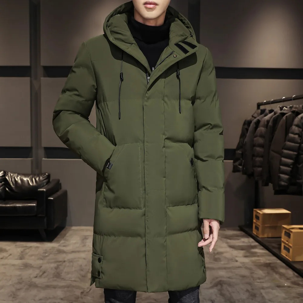 Men's Down Parkas Mid Long Puffer Jacket Men Autumn Winter Parka Jackets With Hood Cotton Pdded Warm Overcoats Streetwear Slim Fit 231102