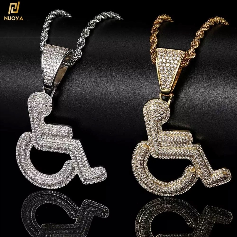 Chokers Nuoya Jewelry Iced Out Disabled Wheelchair Pendant Plated Bling Cz Simulated Hip Hop Rapper Chain Necklace 231101