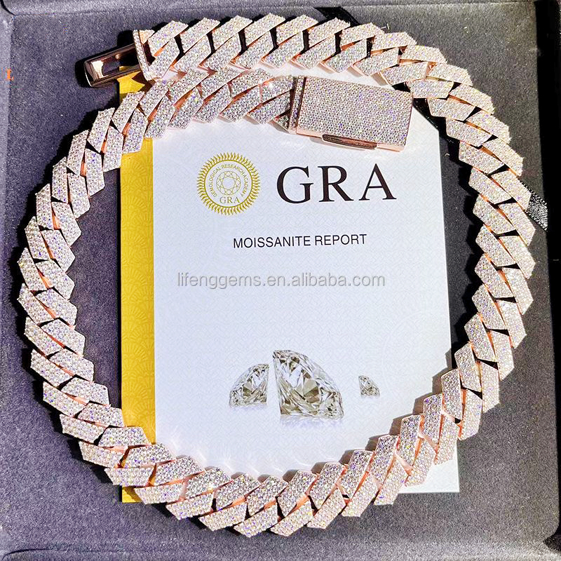 necklace designer jewelry chains for men cuban Customization Hip hop k Necklace White gold Plated Iced Out moissanite dia Cuban Chain goth chain