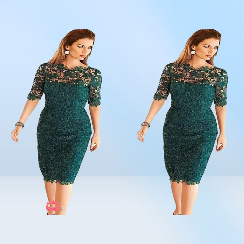 Gorgeous Lace MOTHER of the Bride Groom Dresses Sheath MOTHER's Dresses Length Emerald Green Half Sleeves Cocktail Party Gowns Wedding