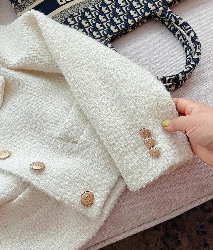Women's Jackets Fashion White Tops Coats Korean Chic Female Tweed Basic Jacket Coat Women Clothing Runway Style Woolen Outerwear S-XL 231101