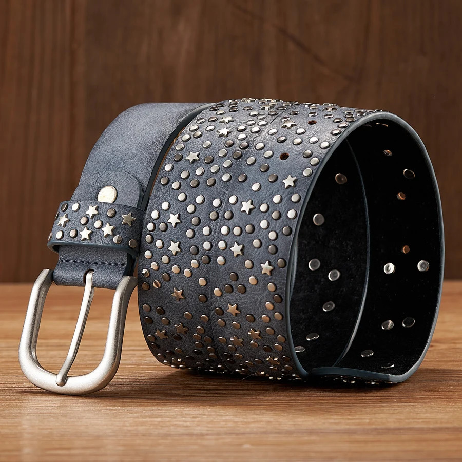 Belts Fashion Women's Rivet Punk Rock Style Male Belt For Lady PU Leather Sequins Metal buckle Wide Star bead 231101
