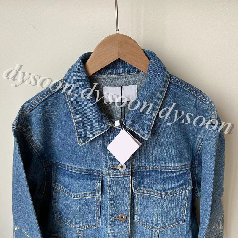 Women Denim Jacket Size S-XL Elbow Hollow Fabric Embroidery Coats 22103 With Dust Bag