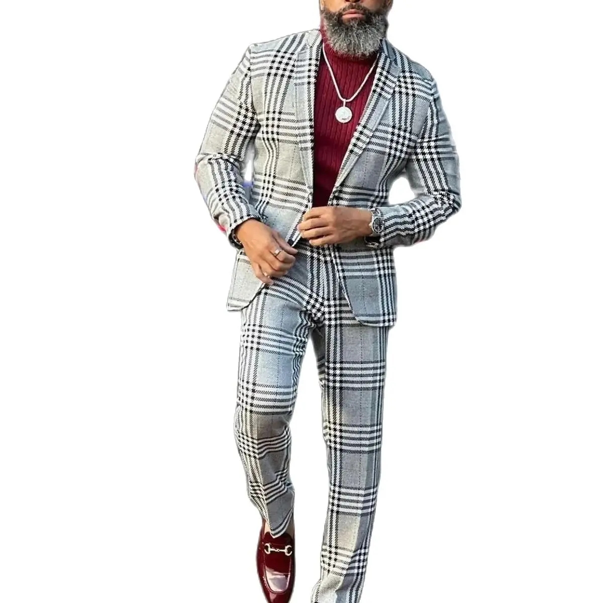 Classic Mens Suits Checkered Groom Wedding Tuxedos Slim Fit Formal Business 2 Pieces Male Prom Blazer
