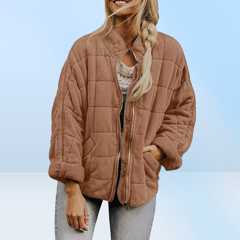 Gauges Women's Jackets Solid Green Plaid Patchwork Long Sleeve Women Dolman Jacket Zipper Loose Gray Streetwear Female Cardigan Wint